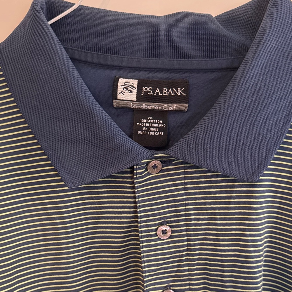 Jos. A. Bank Navy and Yellow Striped Golf Polo